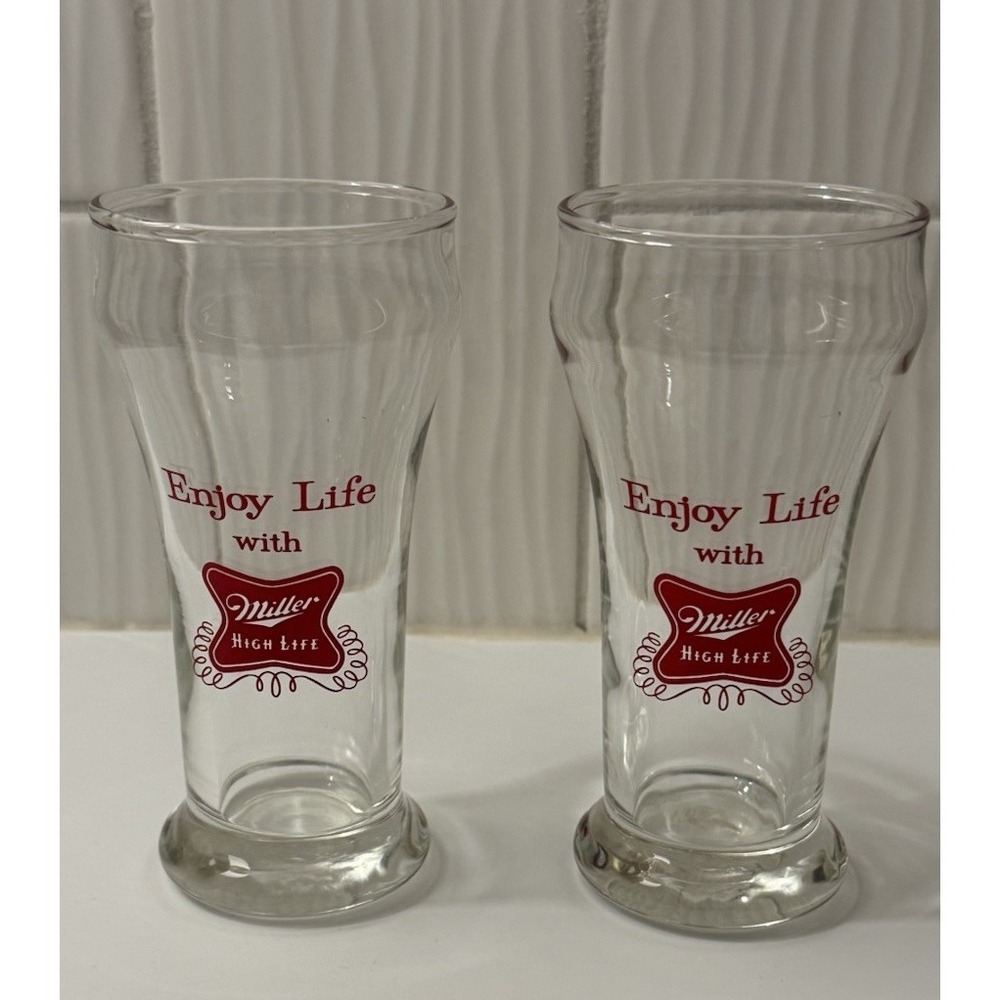 Miller High Life Collectible Beer Glass Red Logo Lot 2 Breweriana Barware MCM